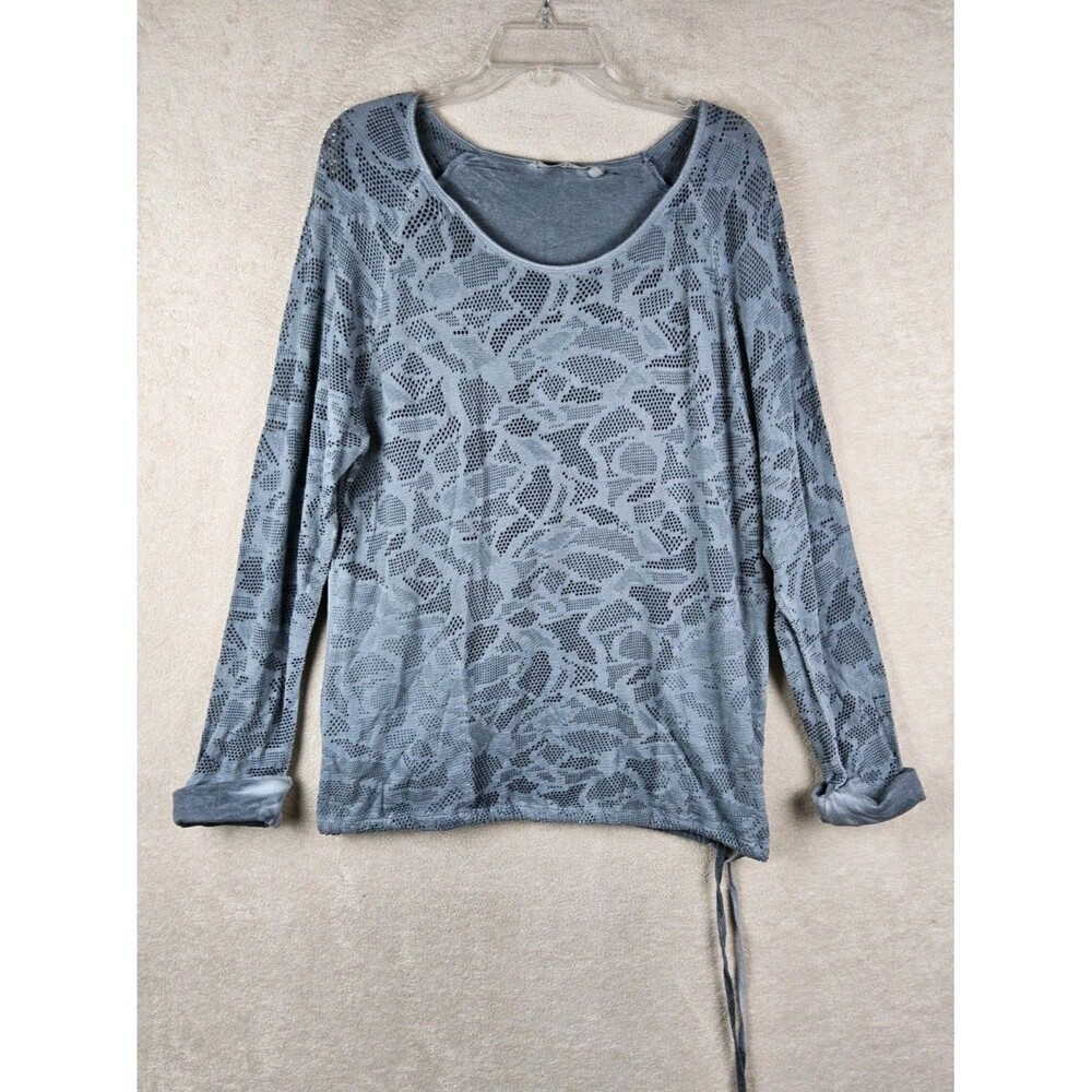 Soft Surroundings Women's Long Sleeve Cut Out Semi Sheer Drawstring Top Size S